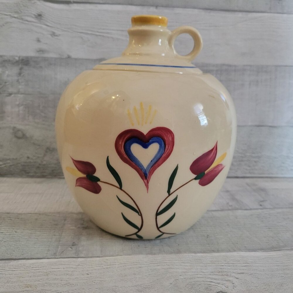 Vintage Shawnee Hand-Painted Stoneware Cookie Jar Heart & Flower Design